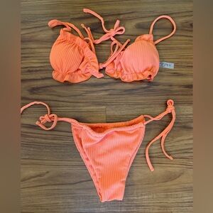 SHEIN Orange Ribbed Bikini